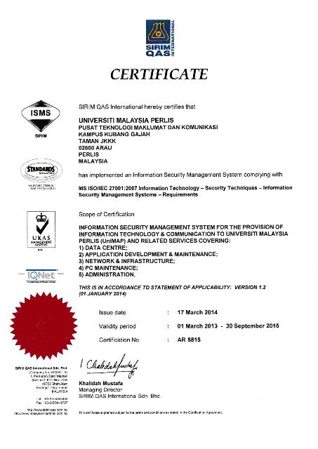 ISMS Certification SIRIM 2013-2015