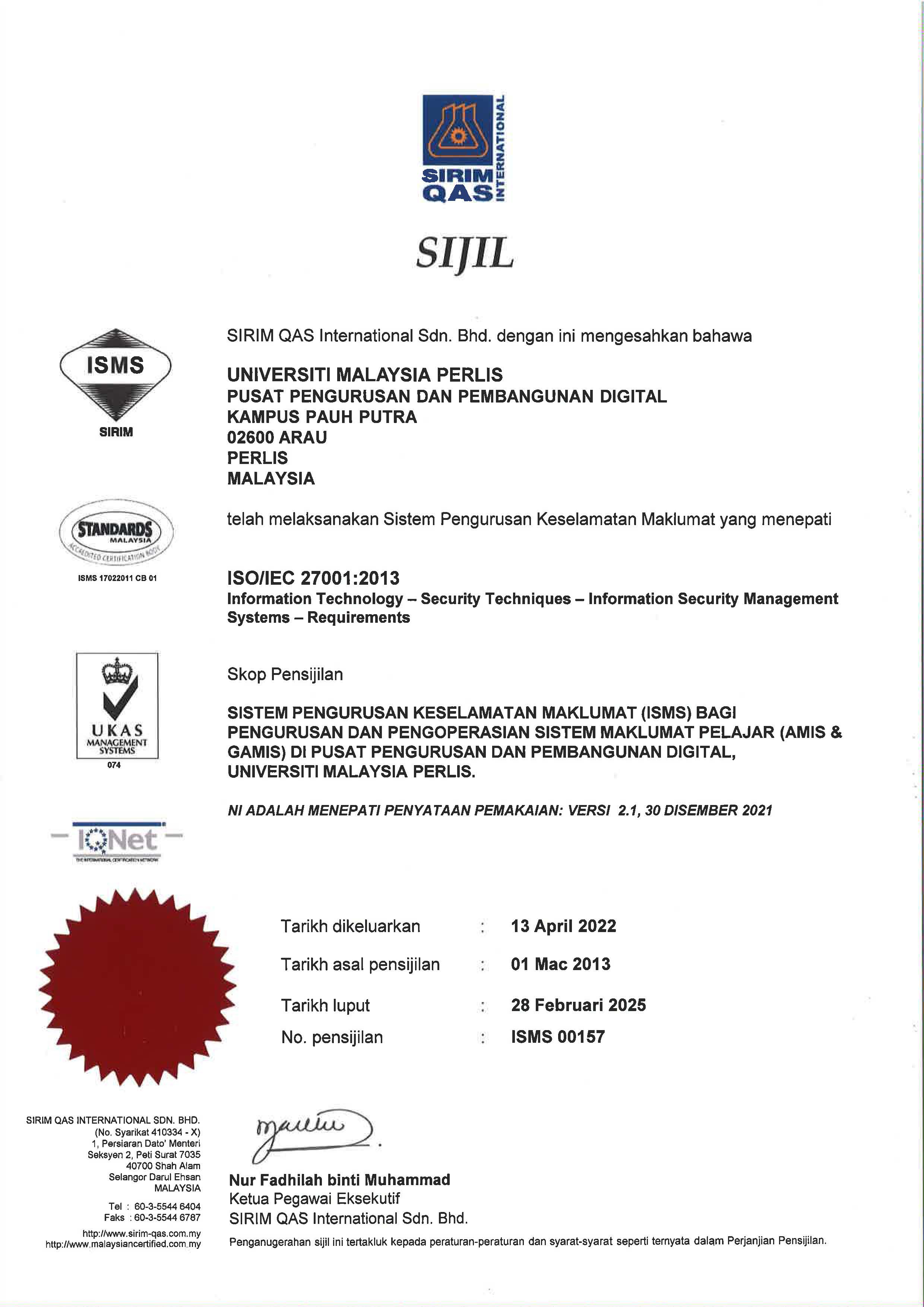 ISMS Certification SIRIM 2022-2025